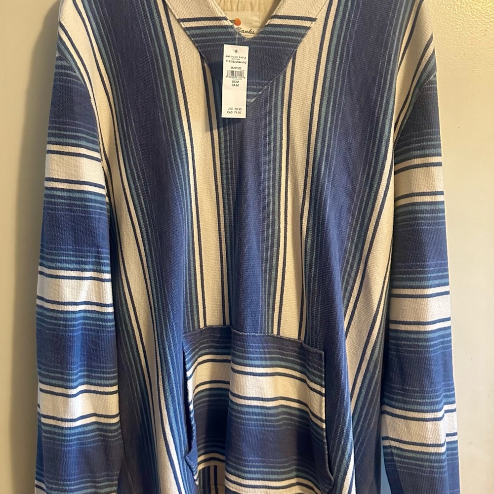 Blue and White Striped Men's Shirt Jacket